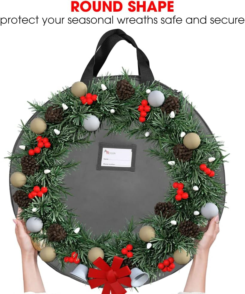 Heavy Duty Wreath Storage Bag 36" | Garland Wreaths Container with Handles | Durable 600D Oxford Polyester Material Xmas Holiday Wreaths Storage Holder (Gray)
