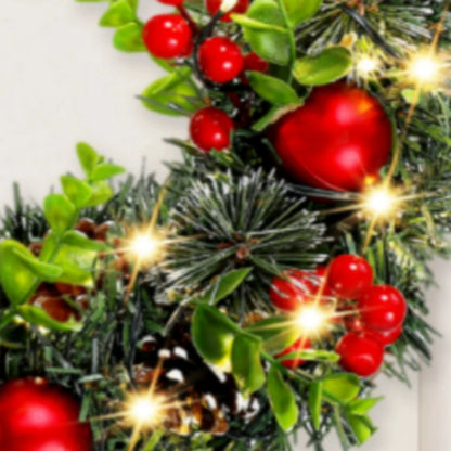 Elegant Red Christmas Wreath with LED Accents and PVC Fruit Decorations for Home and Holiday Décor