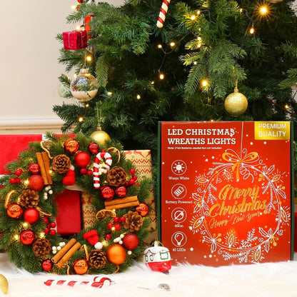 40cm Battery-Powered Christmas Wreath with 40 LED Lights