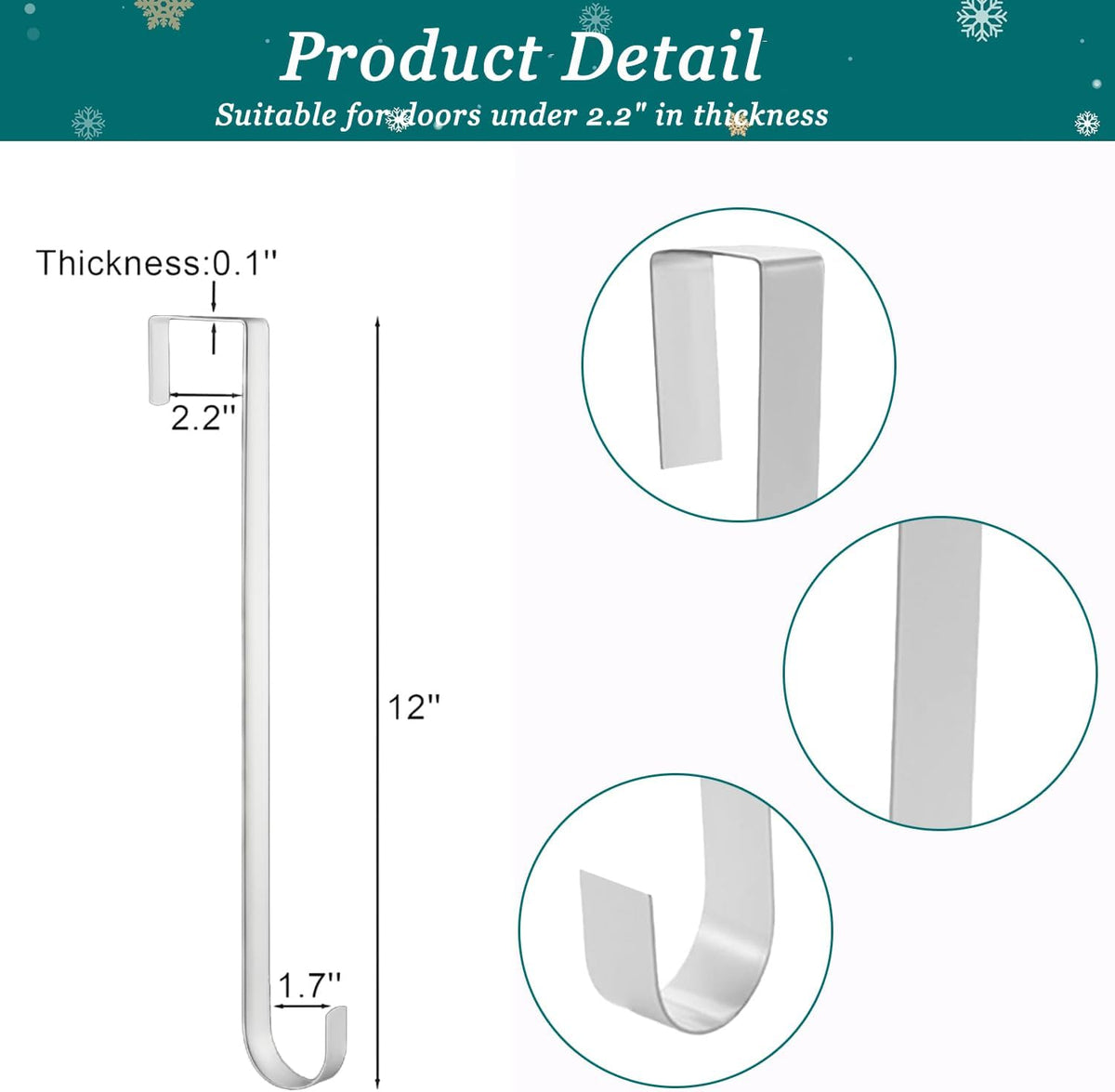Christmas Wreath Door Hanger, 12 Inch Metal Wreath Hanger over Door Wreath Hook Holder for Home Office Wall Wedding Wreath Display and Christmas Halloween Easter Decorations (White)
