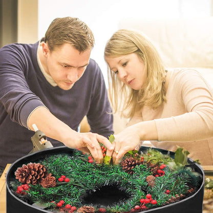 30-Inch Wreath Storage Bag - Durable 600D Oxford Polyester Container with Handles for Holiday Garland Wreaths (Black)