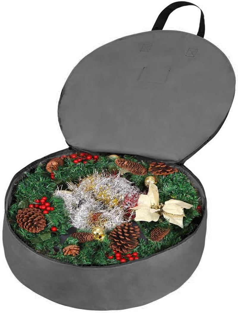 Heavy Duty Wreath Storage Bag 36" | Garland Wreaths Container with Handles | Durable 600D Oxford Polyester Material Xmas Holiday Wreaths Storage Holder (Gray)