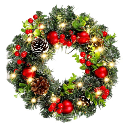 Elegant Red Christmas Wreath with LED Accents and PVC Fruit Decorations for Home and Holiday Décor