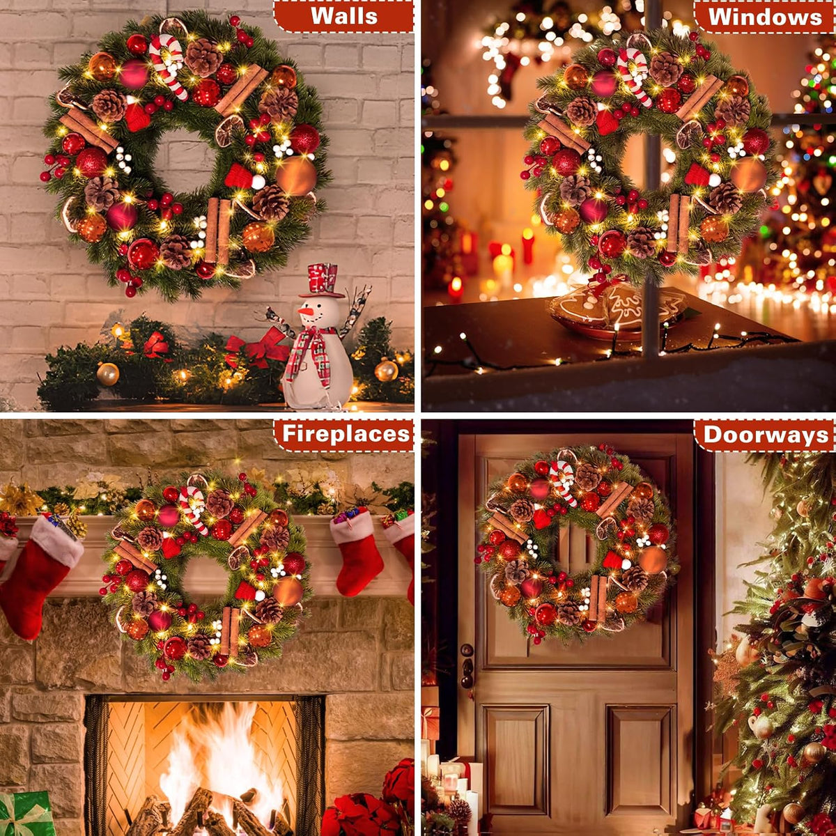 40cm Battery-Powered Christmas Wreath with 40 LED Lights