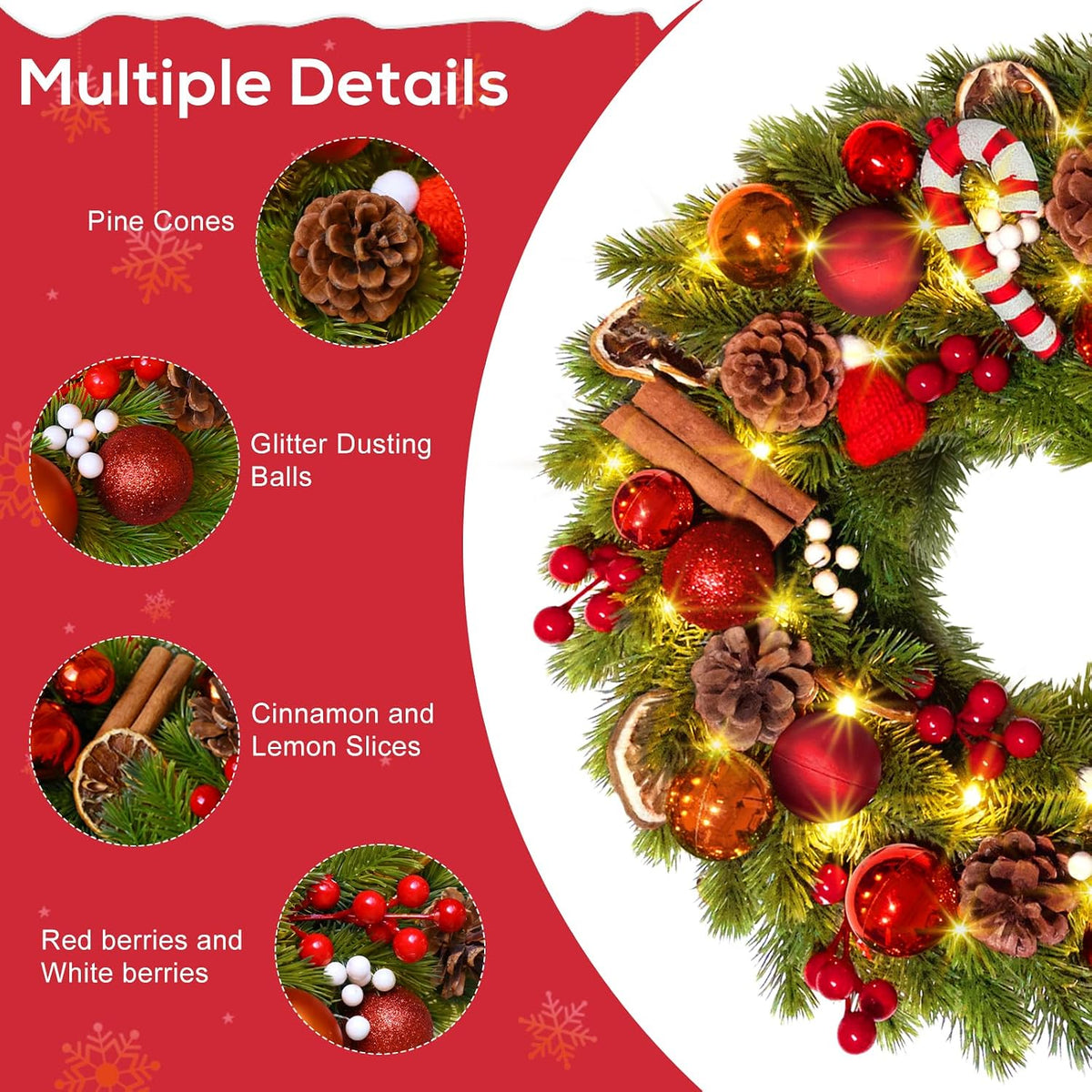 40cm Battery-Powered Christmas Wreath with 40 LED Lights