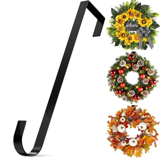 12-Inch Black Metal Wreath Hanger for Door Display - Ideal for Christmas, Halloween, Easter, and Wedding Decorations in Home and Office