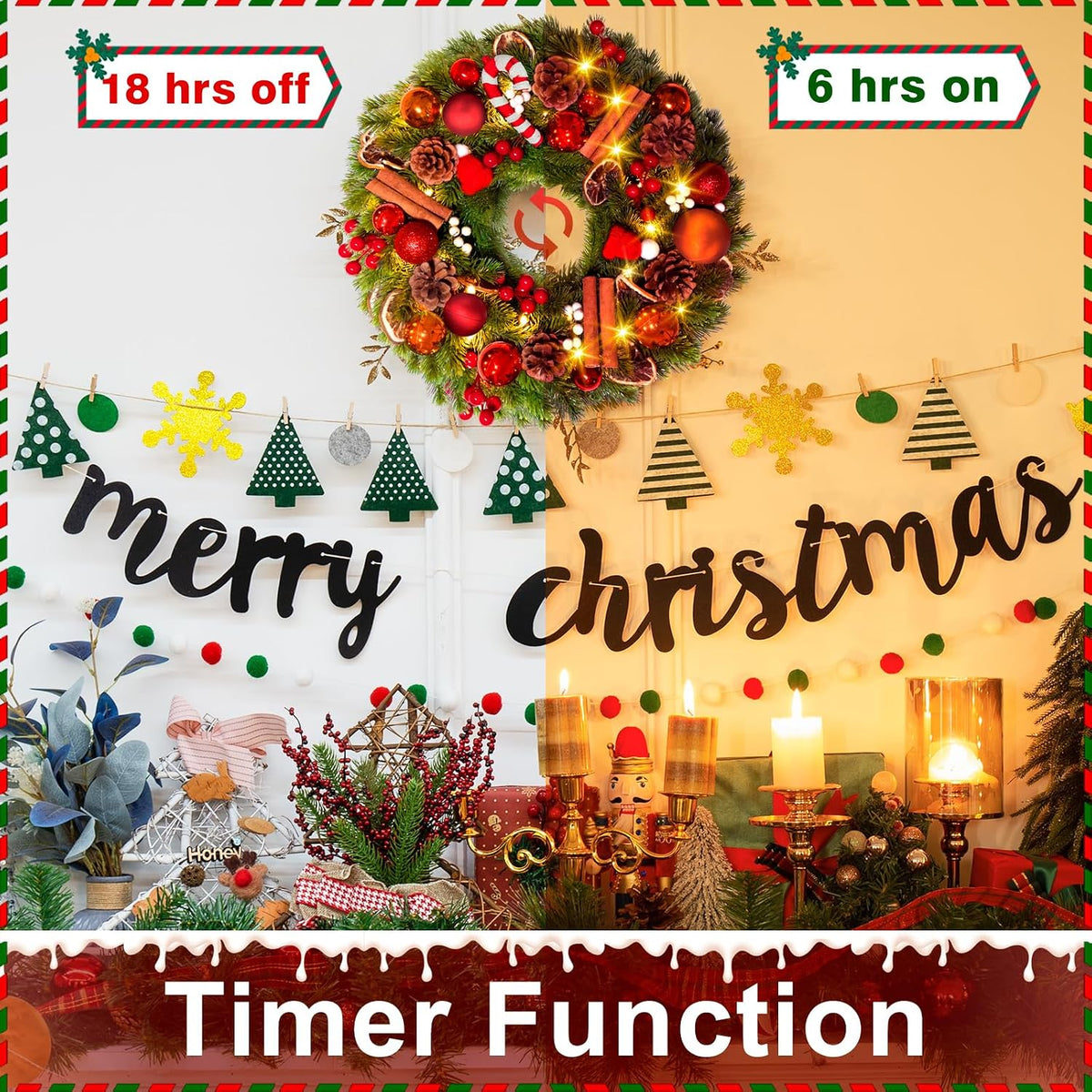 40cm Battery-Powered Christmas Wreath with 40 LED Lights