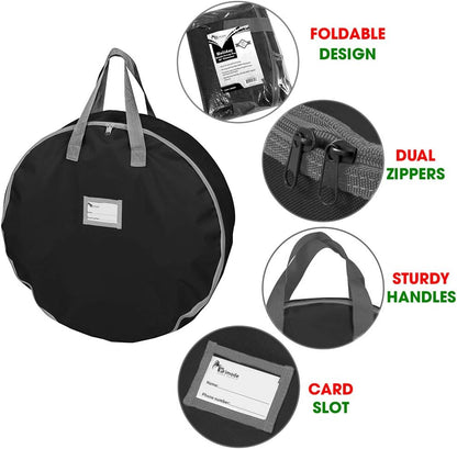 30-Inch Wreath Storage Bag - Durable 600D Oxford Polyester Container with Handles for Holiday Garland Wreaths (Black)