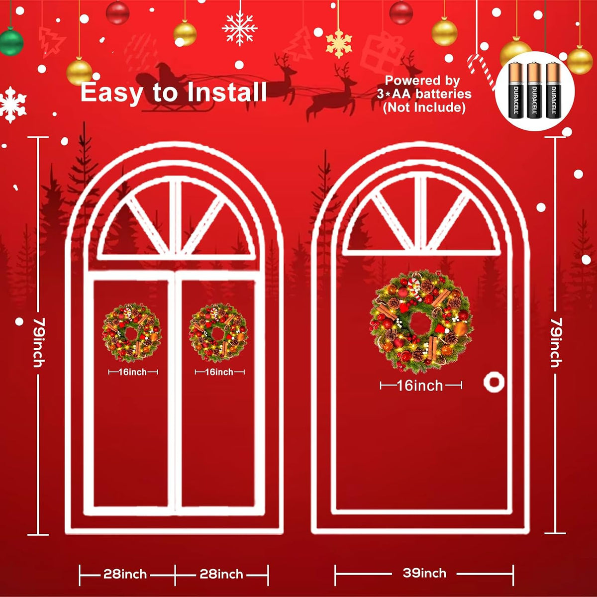 40cm Battery-Powered Christmas Wreath with 40 LED Lights