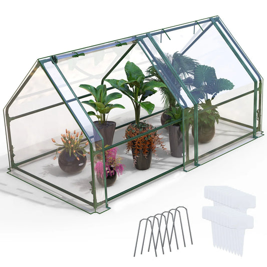 Portable Mini Greenhouse 70.86" x 33.46" x 37.4" with Roll-Up Zipper Doors, Waterproof UV-Resistant PVC Cover for Indoor and Outdoor Use