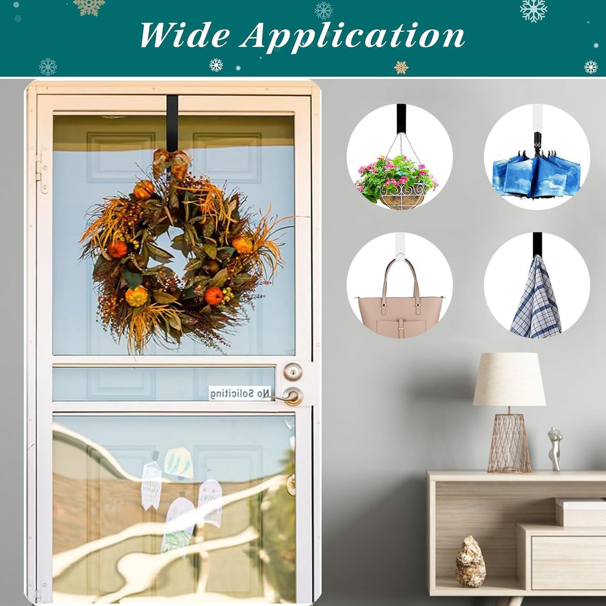 12-Inch Black Metal Wreath Hanger for Door Display - Ideal for Christmas, Halloween, Easter, and Wedding Decorations in Home and Office