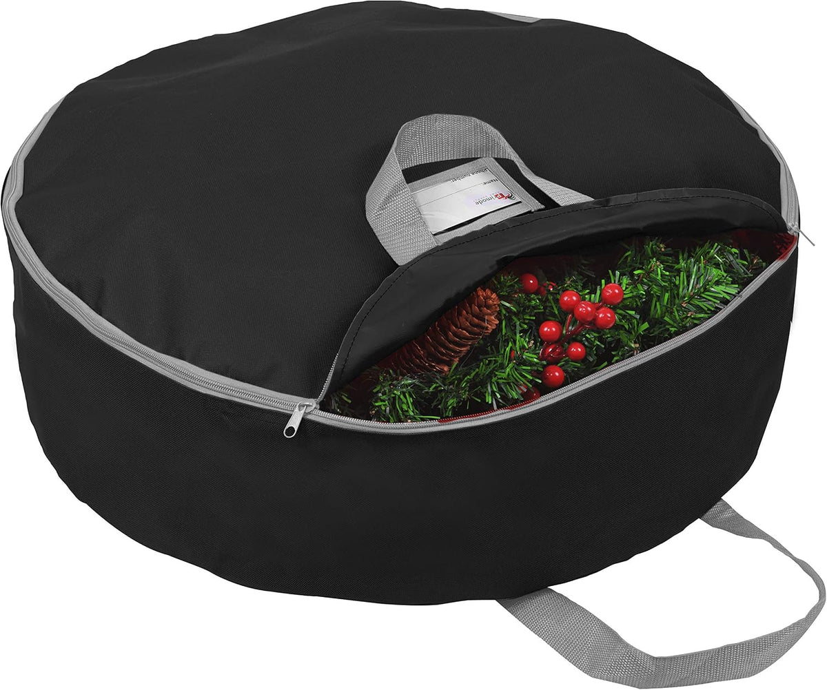 30-Inch Wreath Storage Bag - Durable 600D Oxford Polyester Container with Handles for Holiday Garland Wreaths (Black)