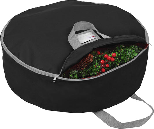 30-Inch Wreath Storage Bag - Durable 600D Oxford Polyester Container with Handles for Holiday Garland Wreaths (Black)
