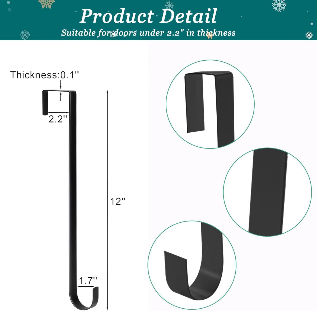 12-Inch Black Metal Wreath Hanger for Door Display - Ideal for Christmas, Halloween, Easter, and Wedding Decorations in Home and Office
