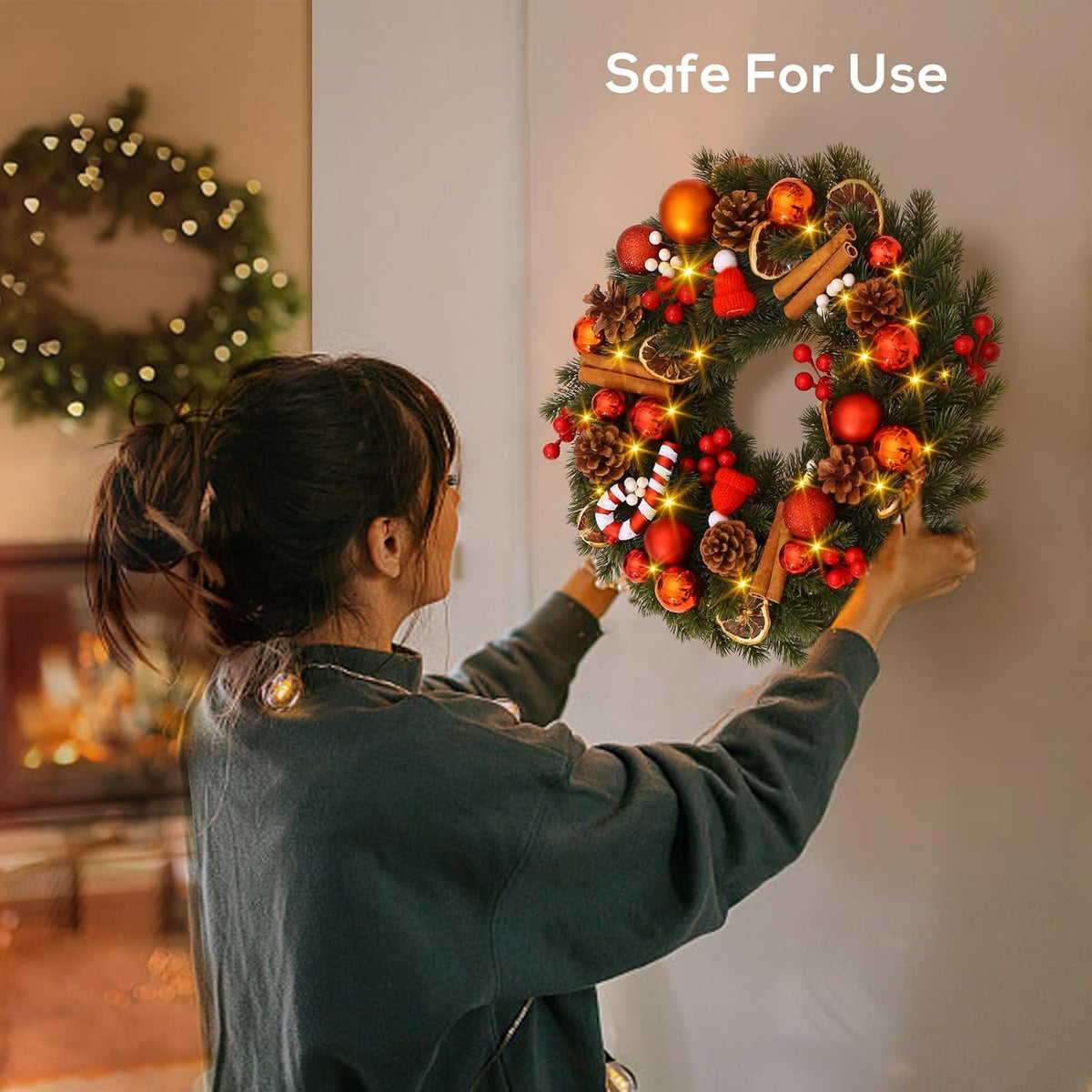 40cm Battery-Powered Christmas Wreath with 40 LED Lights
