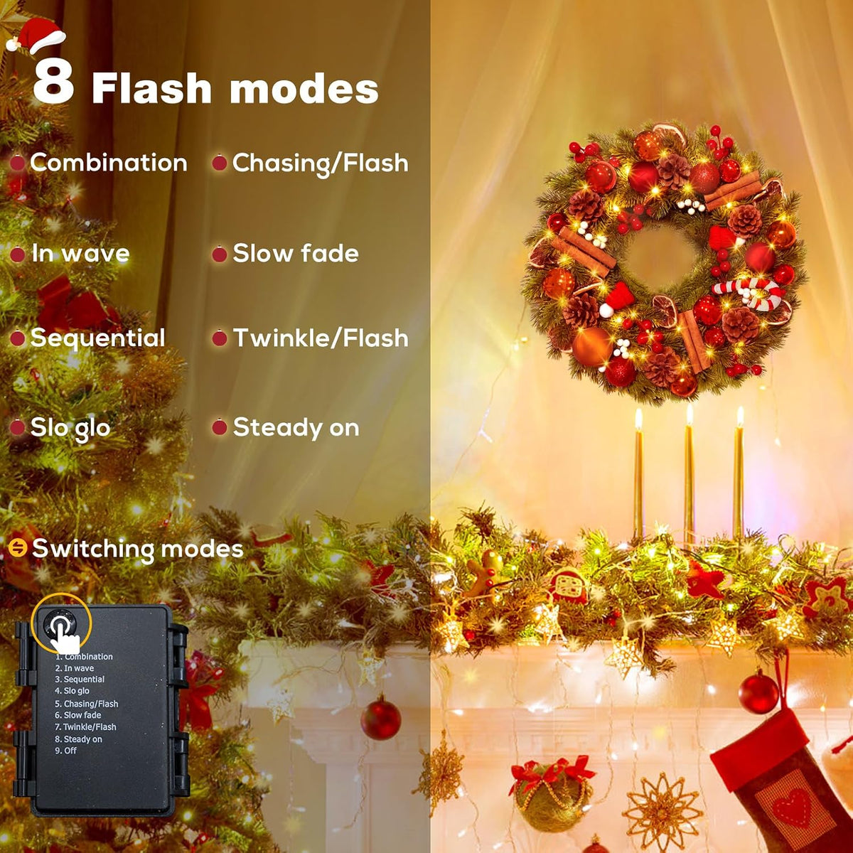 40cm Battery-Powered Christmas Wreath with 40 LED Lights