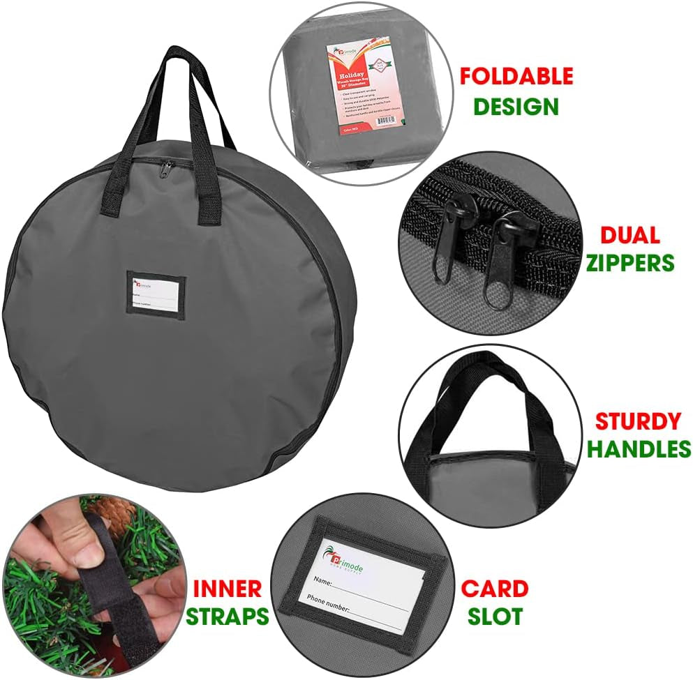 Heavy Duty Wreath Storage Bag 36" | Garland Wreaths Container with Handles | Durable 600D Oxford Polyester Material Xmas Holiday Wreaths Storage Holder (Gray)