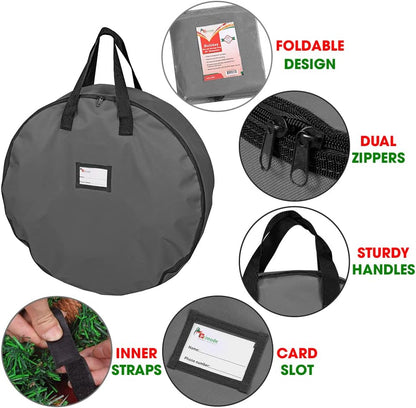 Heavy Duty Wreath Storage Bag 36" | Garland Wreaths Container with Handles | Durable 600D Oxford Polyester Material Xmas Holiday Wreaths Storage Holder (Gray)