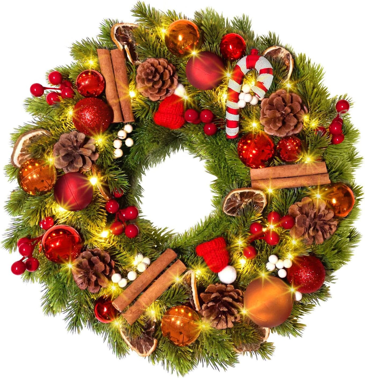 40cm Battery-Powered Christmas Wreath with 40 LED Lights